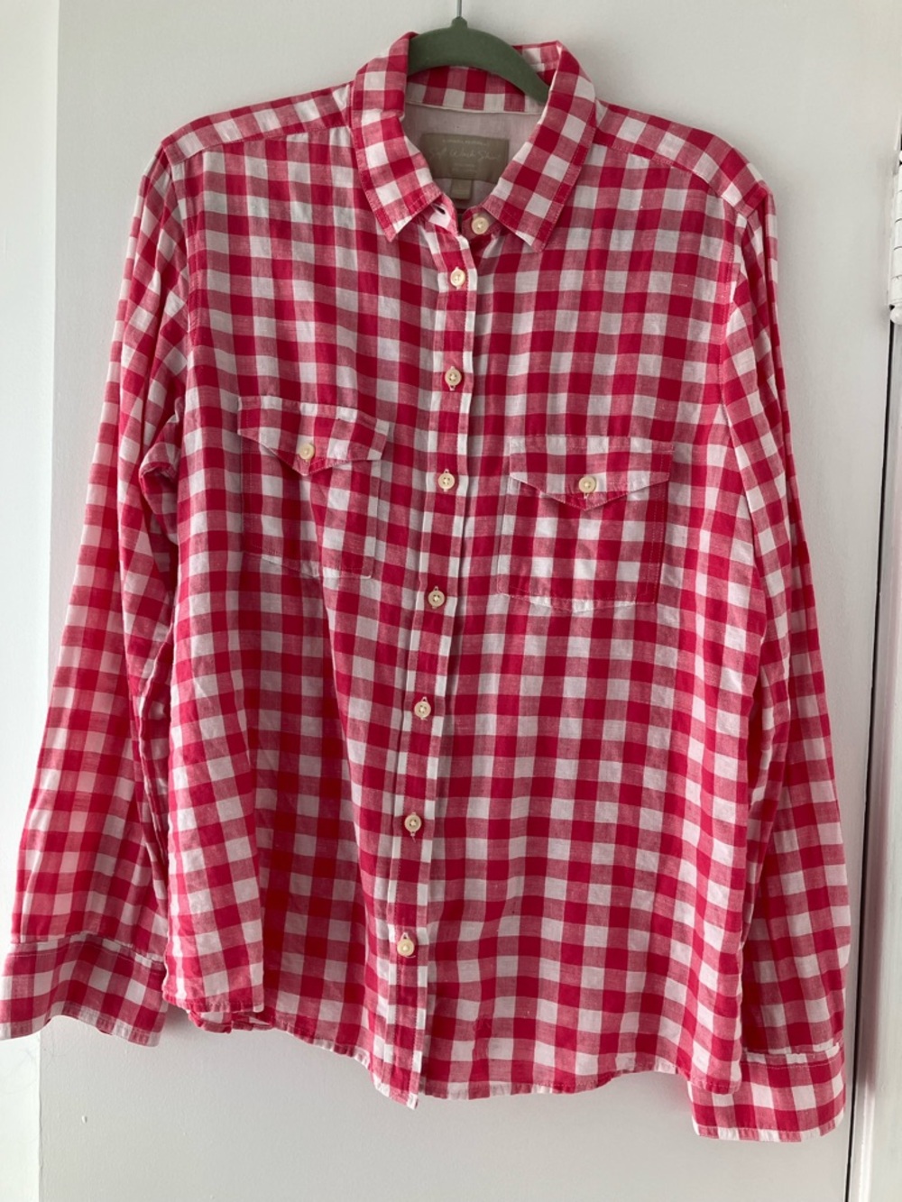 Banana Republic Coral-Red and White Gingham Shirt